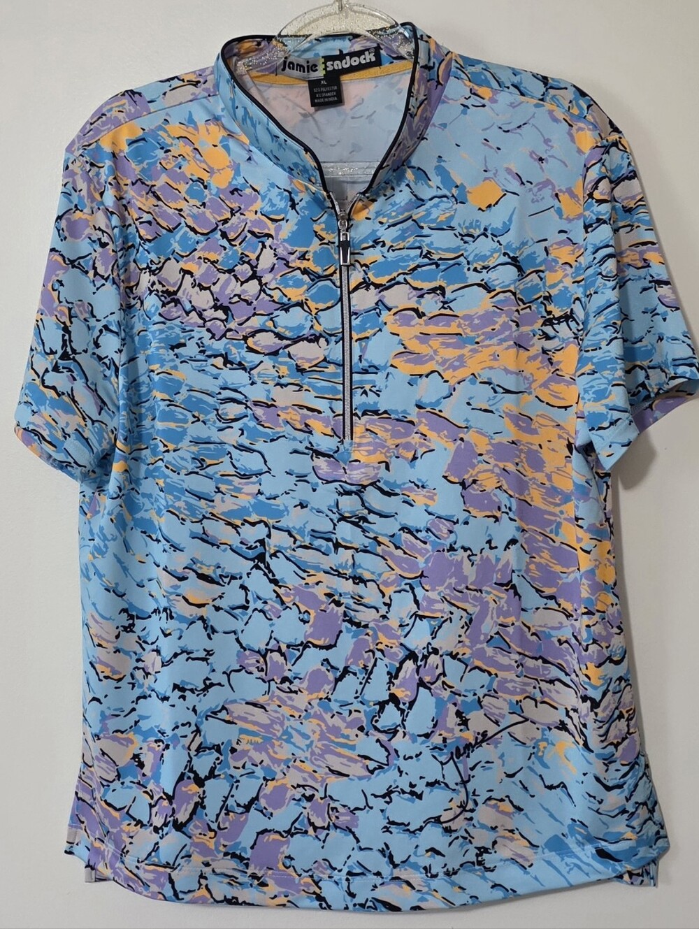 Jamie Sadock Short Sleeve 1/4 Zip Top Kiku Cooltrex SPF-50 Abstract Retro XL